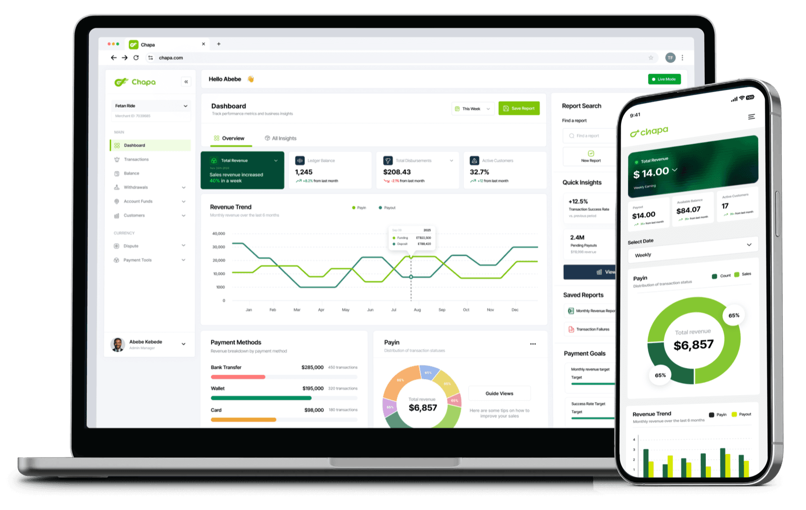Chapa dashboard shown on laptop and mobile