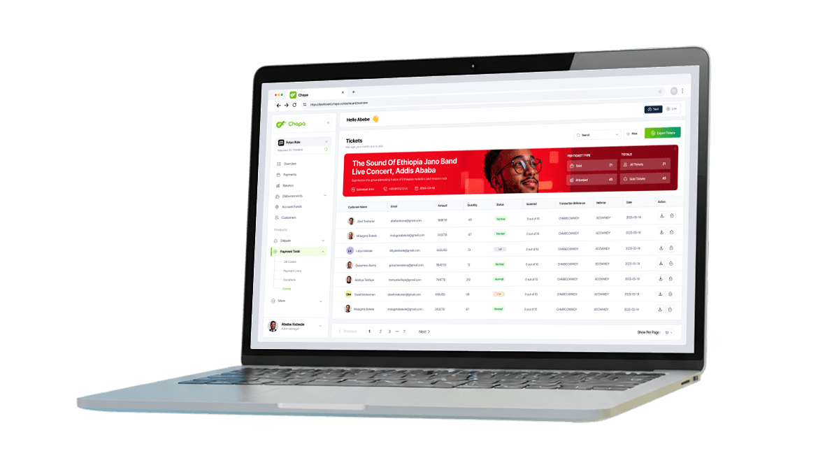 Events dashboard displayed on a laptop