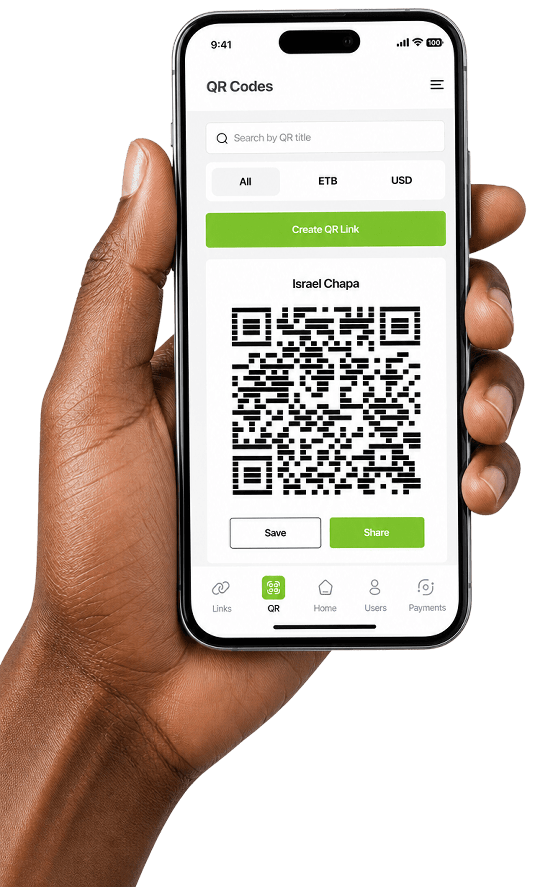 Chapa QR code payment link on a phone